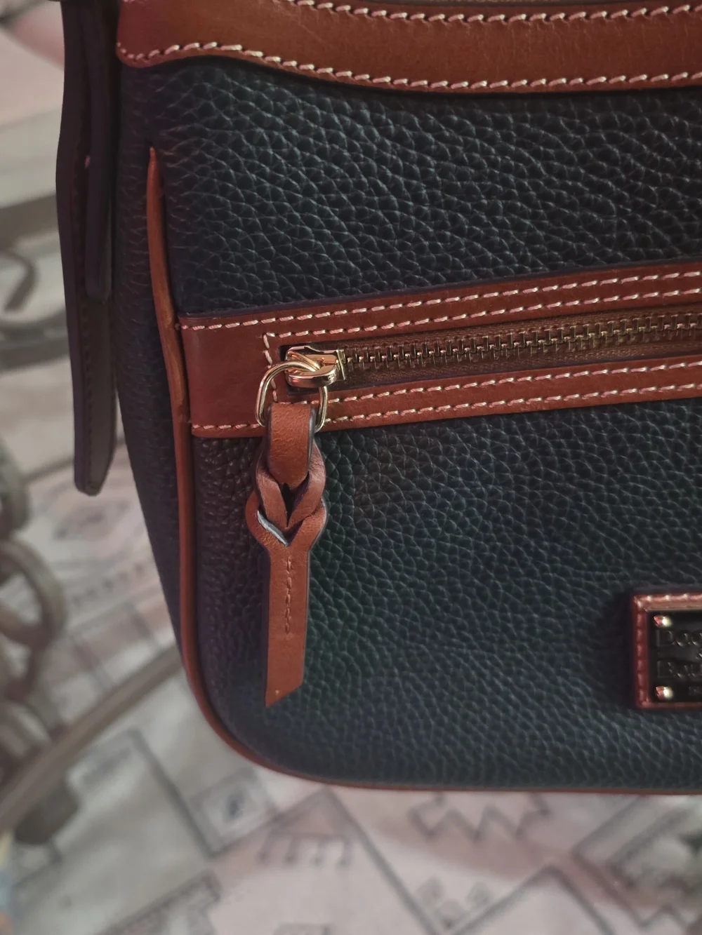 Dooney & Bourke Green Pebble Leather Crossbody with Brown Trim and Gold Hardware